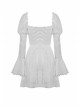 Gothic Vampire Red Lace Tied Rope Decoration Square Neck Puff Sleeve Waist Design White Dress