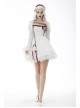 Gothic Vampire Red Lace Tied Rope Decoration Square Neck Puff Sleeve Waist Design White Dress