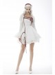 Gothic Vampire Red Lace Tied Rope Decoration Square Neck Puff Sleeve Waist Design White Dress