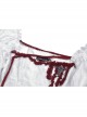 Gothic Vampire Red Lace Tied Rope Decoration Square Neck Puff Sleeve Waist Design White Dress