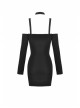Punk Off Shoulder Sexy Tight Cross Straps With Buckle Design Long Sleeves Mini Dress
