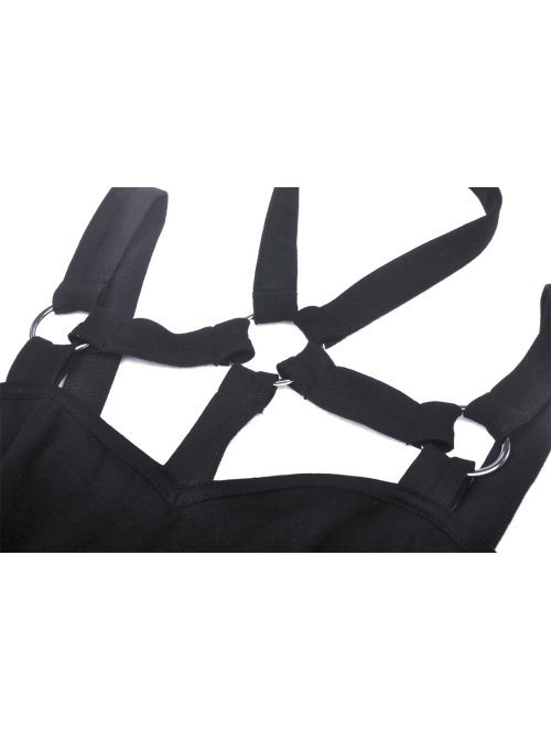 Punk Off Shoulder Sexy Tight Cross Straps With Buckle Design Long Sleeves Mini Dress