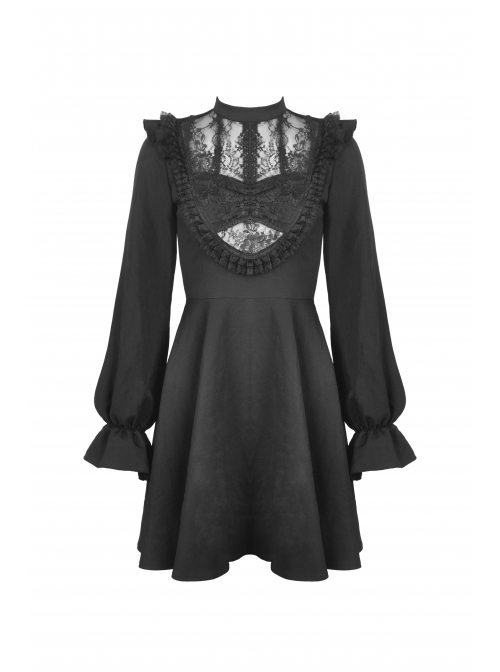 Gothic Women Pleated Lace Design Sexy Lace Hollow Out Print Pattern Decoration Bra Dress