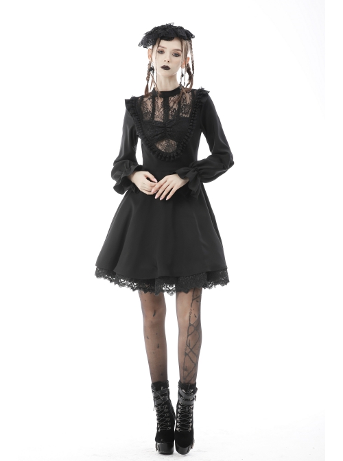 Gothic Women Pleated Lace Design Sexy Lace Hollow Out Print Pattern Decoration Bra Dress