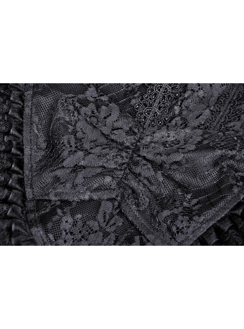 Gothic Women Pleated Lace Design Sexy Lace Hollow Out Print Pattern Decoration Bra Dress