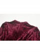 Gothic Super-Low V Neck Design Lace Print Pattern Decoration Wine Red Velvet Long Sleeves Dress