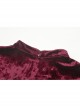 Gothic Super-Low V Neck Design Lace Print Pattern Decoration Wine Red Velvet Long Sleeves Dress