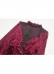 Gothic Super-Low V Neck Design Lace Print Pattern Decoration Wine Red Velvet Long Sleeves Dress