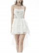 Gothic White Regular Layered Folds Butterfly Embroidery Print Decoration Short Slip Wedding Party Dress