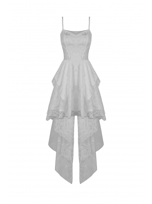 Gothic White Regular Layered Folds Butterfly Embroidery Print Decoration Short Slip Wedding Party Dress