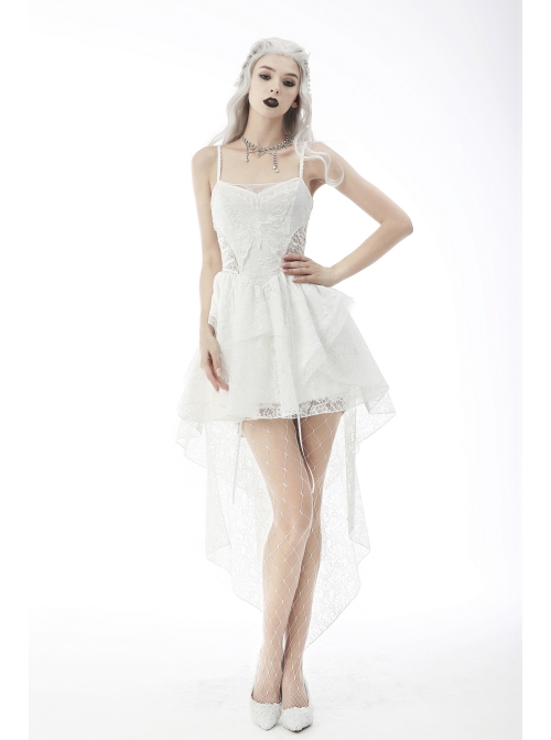 Gothic White Regular Layered Folds Butterfly Embroidery Print Decoration Short Slip Wedding Party Dress
