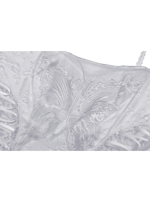 Gothic White Regular Layered Folds Butterfly Embroidery Print Decoration Short Slip Wedding Party Dress