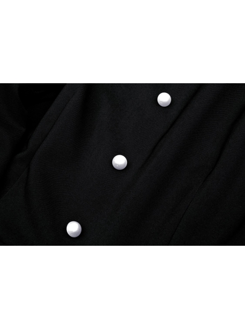 Gothic White Print Design Bat Collar Metal Cross Decoration Black White Suit Cuffs Long Sleeves Dress