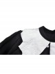 Gothic White Print Design Bat Collar Metal Cross Decoration Black White Suit Cuffs Long Sleeves Dress