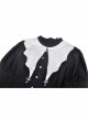 Gothic White Print Design Bat Collar Metal Cross Decoration Black White Suit Cuffs Long Sleeves Dress