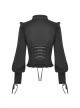Black Gothic Ruffled Design Collar Stud Decoration Neck Long Sleeves Blouse