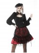 Black Gothic Ruffled Design Collar Stud Decoration Neck Long Sleeves Blouse