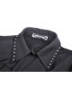 Black Gothic Ruffled Design Collar Stud Decoration Neck Long Sleeves Blouse