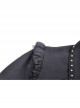 Black Gothic Ruffled Design Collar Stud Decoration Neck Long Sleeves Blouse