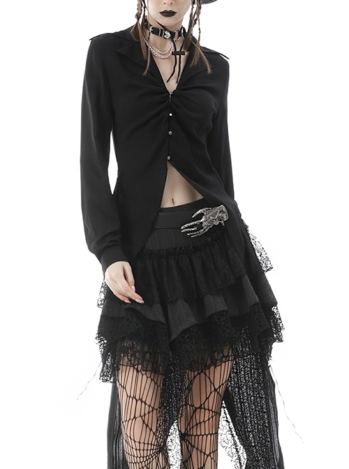 Magic Girl Sexy Hem Pointed Shape Design Deep V Neckline Pleated Long Sleeves Crop Jacket