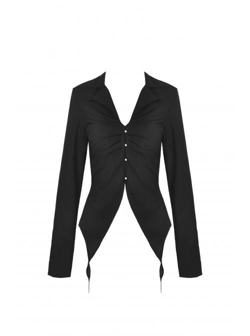 Magic Girl Sexy Hem Pointed Shape Design Deep V Neckline Pleated Long Sleeves Crop Jacket