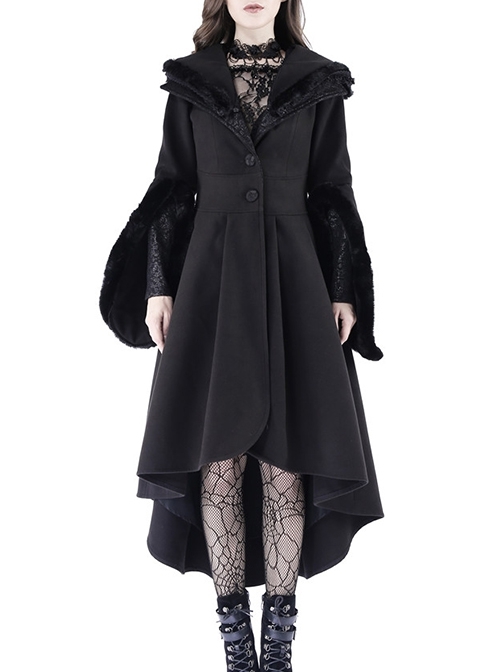 Gothic Woolen Lovely Large Lapel Print Pattern Decoration Lady Woolen Long Coat