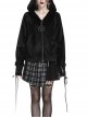 Black Cat Ear Shape Design Casual Pentagram Decoration Leather Cross Straps At Cuffs Hoodie