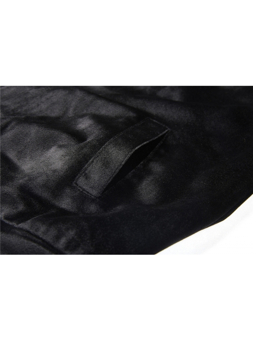 Black Cat Ear Shape Design Casual Pentagram Decoration Leather Cross Straps At Cuffs Hoodie