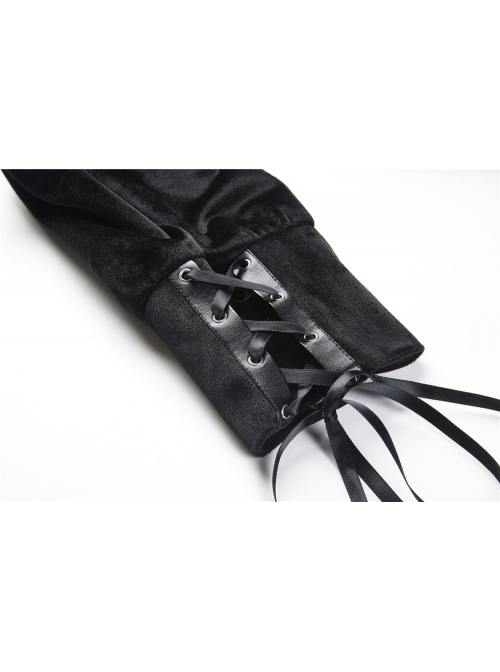 Black Cat Ear Shape Design Casual Pentagram Decoration Leather Cross Straps At Cuffs Hoodie
