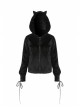 Black Cat Ear Shape Design Casual Pentagram Decoration Leather Cross Straps At Cuffs Hoodie