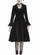 Gothic Clamped Embroidery Lace Hem Trumpet Sleeve Winter Warm Black Long Jacket