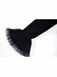 Gothic Clamped Embroidery Lace Hem Trumpet Sleeve Winter Warm Black Long Jacket