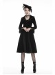 Gothic Clamped Embroidery Lace Hem Trumpet Sleeve Winter Warm Black Long Jacket