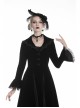 Gothic Clamped Embroidery Lace Hem Trumpet Sleeve Winter Warm Black Long Jacket