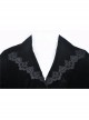 Gothic Clamped Embroidery Lace Hem Trumpet Sleeve Winter Warm Black Long Jacket
