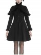 Gothic Black Floral Pleated Decoration Big Hem Winter Long Coat With A Fur Short Cape