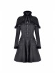 Gothic Black Floral Pleated Decoration Big Hem Winter Long Coat With A Fur Short Cape