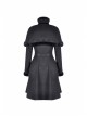 Gothic Black Floral Pleated Decoration Big Hem Winter Long Coat With A Fur Short Cape