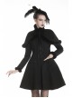 Gothic Black Floral Pleated Decoration Big Hem Winter Long Coat With A Fur Short Cape