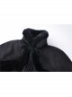 Gothic Black Floral Pleated Decoration Big Hem Winter Long Coat With A Fur Short Cape