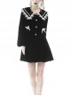 Embroidery Lace-Trim Doll Neck Button White Bow Decoration Long Velvet Jacket