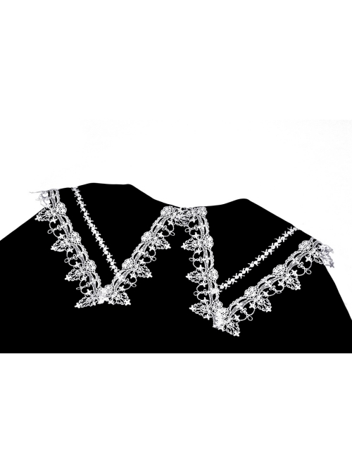 Embroidery Lace-Trim Doll Neck Button White Bow Decoration Long Velvet Jacket