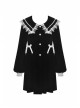 Embroidery Lace-Trim Doll Neck Button White Bow Decoration Long Velvet Jacket