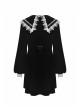 Embroidery Lace-Trim Doll Neck Button White Bow Decoration Long Velvet Jacket