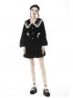 Embroidery Lace-Trim Doll Neck Button White Bow Decoration Long Velvet Jacket