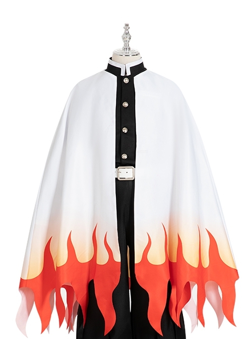 Demon Slayer Rengoku Kyoujurou Halloween Cosplay Costume Flame Printing White Cloak And Legguards