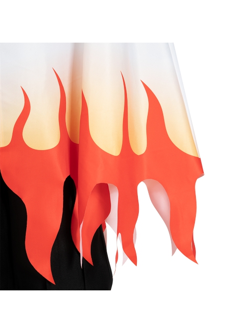 Demon Slayer Rengoku Kyoujurou Halloween Cosplay Costume Flame Printing White Cloak And Legguards