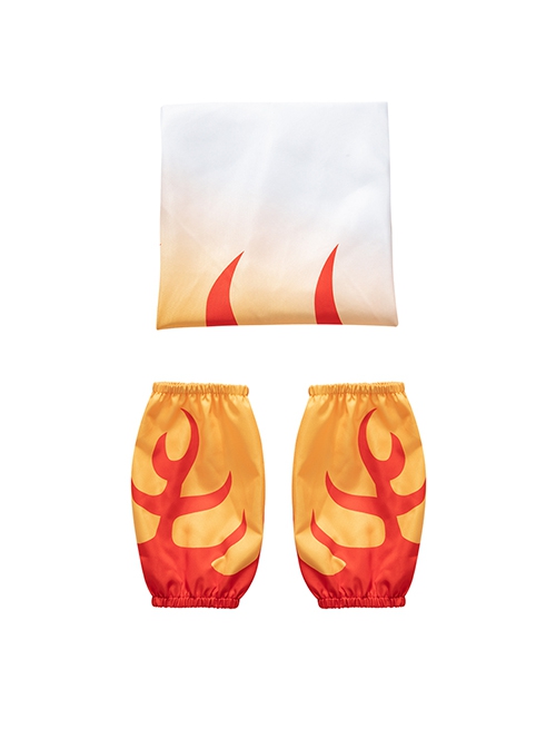 Demon Slayer Rengoku Kyoujurou Halloween Cosplay Costume Flame Printing White Cloak And Legguards