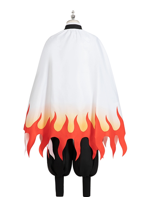 Demon Slayer Rengoku Kyoujurou Halloween Cosplay Costume Flame Printing White Cloak And Legguards