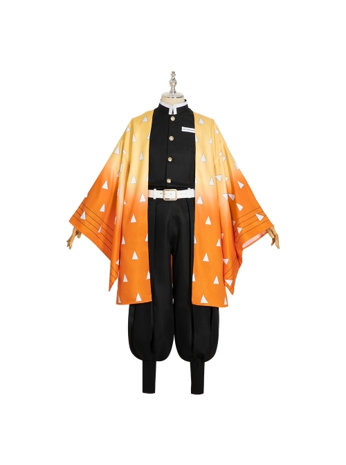 Demon Slayer Agatsuma Zenitsu Halloween Cosplay Costume Orange Cloak And Legguards